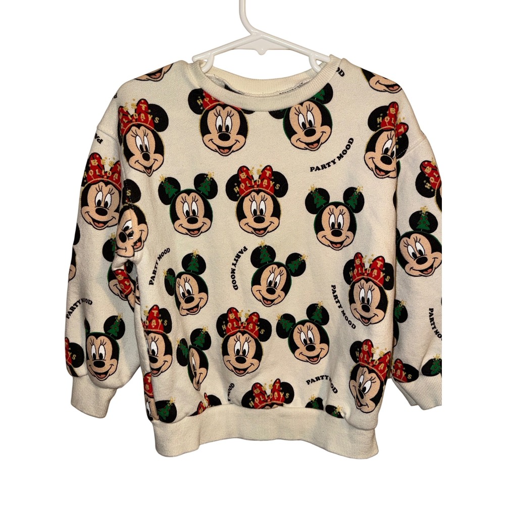 Zara Disney Minnie Mouse Christmas Holiday Sweatshirt Kids 3-4 Cream Pullover